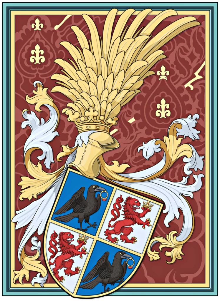 Foto: Podoba grba Hunyadi Jánosa iz leta 1453 (Vir: https://commons.wikimedia.org/wiki/File:Coa_Hungary_Family_Hunyadi_J%C3%A1nos_(extended)_big.svg)