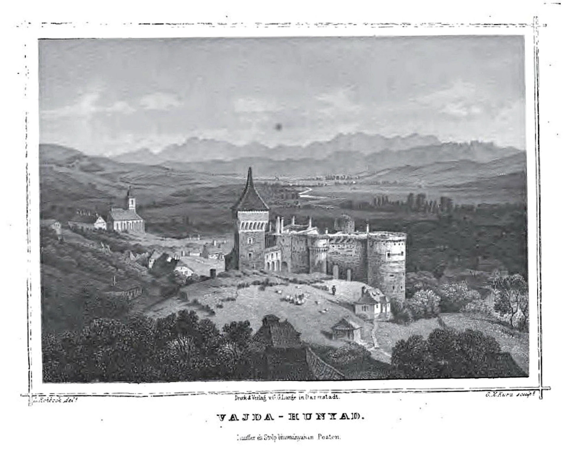 Foto: Stara veduta Hunyadijevega gradu iz leta 1822 (Vir: https://historia.ro/sectiune/general/ce-s-a-intamplat-cu-castelul-corvinilor-dupa-2395127.html)