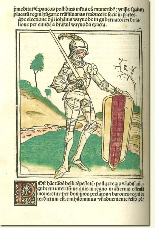 Foto: Portret Jánosa Hunyadija iz primerka brnske izdaje Chronica Hungarorum iz leta 1488 (Vir: https://real-i.mtak.hu/11073/1/ill-hunyadijanos.jpg)